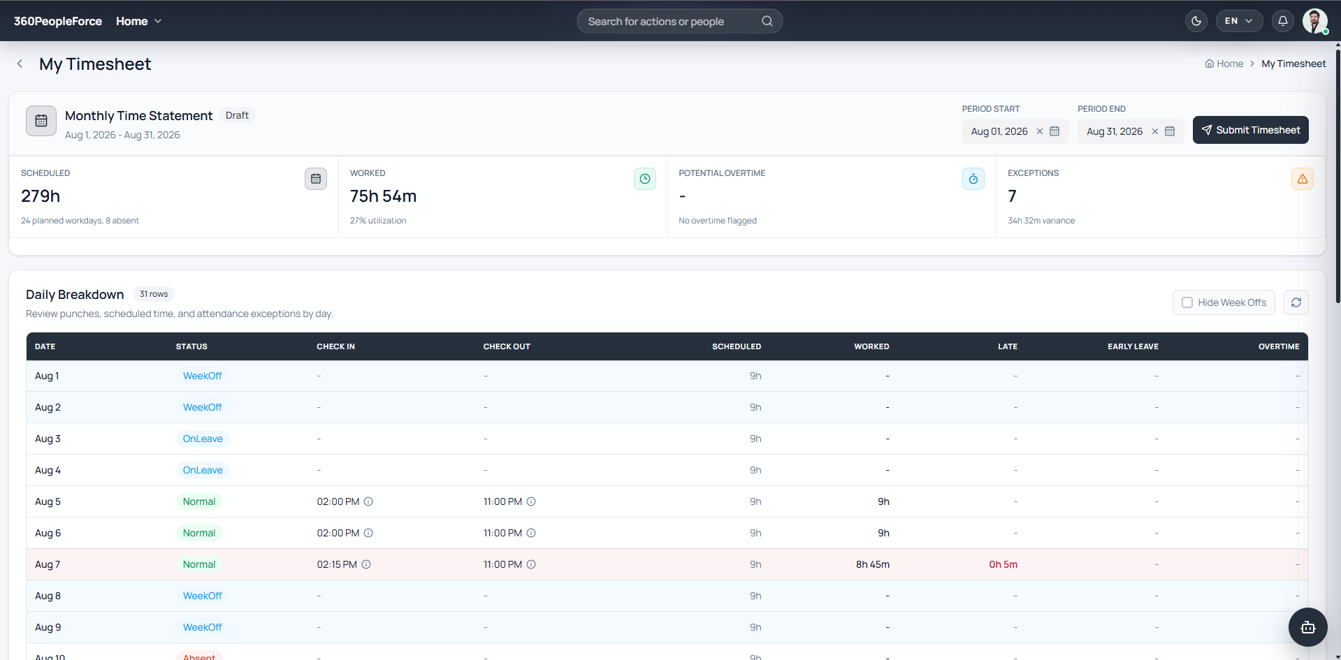 Monthly Timesheet